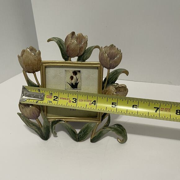 Ashleigh Manor Photo Frame Gold Enameled Tulips 3 X 3 Vintage Pink Floral - Picture 8 of 9